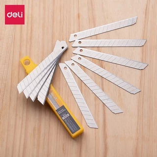 Deli ใบมีดคัตเตอร์ ใบมีดคัตเตอร์เล็ก ใบมีด 9มม. / 18 มม. 45 องศา 10ใบ/หลอด ใบมีดเหล็กอย่างดี คัตเตอร์ Cutter Blade