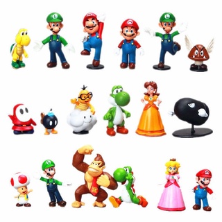 ของเล่นฟิกเกอร์การ์ตูนซูเปอร์มาริโอ้ Luigi Bowser Koopa Mushroom 18 ชิ้น สําหรับเด็ก