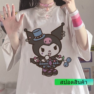 X84 เสื้อยืดคอกลม แขนสั้น พิมพ์ลาย Kuromi สไตล์ฮาราจูกุ โฮมเมด สําหรับผู้หญิง