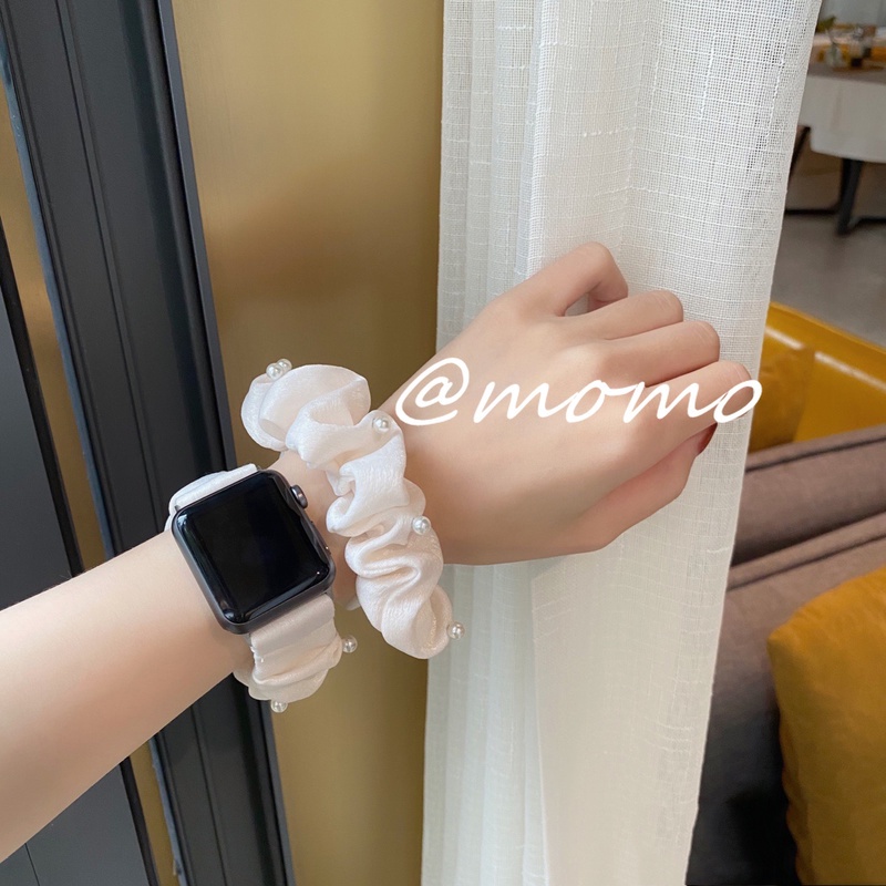 only band สายนาฬิกาข้อมือ ผ้ายืดหยุ่น ประดับมุก สําหรับ Apple Watch Serise 9 8 7 6 5 4 3 2 1 AP 45 มม. 41 มม. 40 มม. 44 มม.