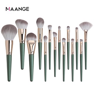 แปรง แต่งหน้าสำหรับมืออาชีพสีเขียว MAANGE 14 pcs