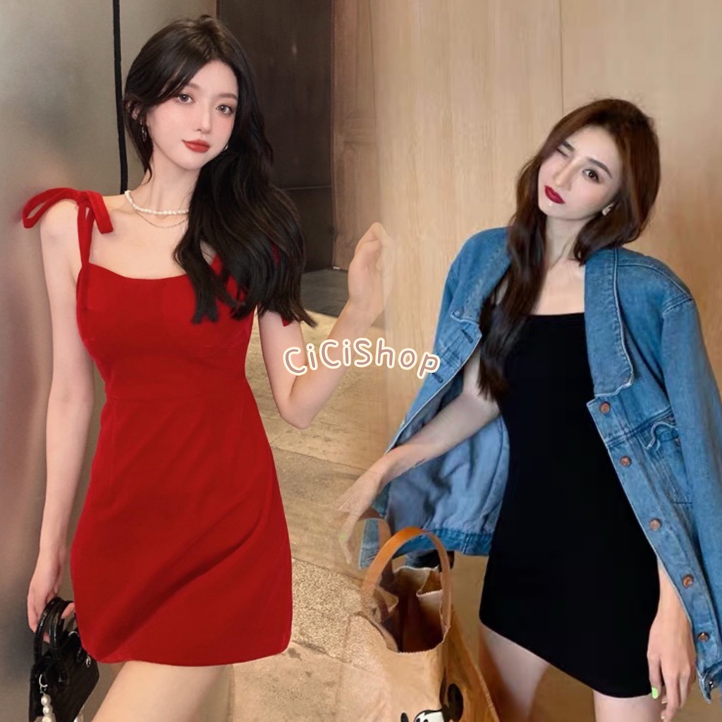 ซื้อ 2 ชิ้น เพียง ฿109(98068)เดรสสั้นสายเดี่ยวไหมพรมเข้ารูป สายผูกที่ไหล่เพิ่มความหวาน น่ารักเซ็กซี่สไตล์เกาหลีสุดๆ
