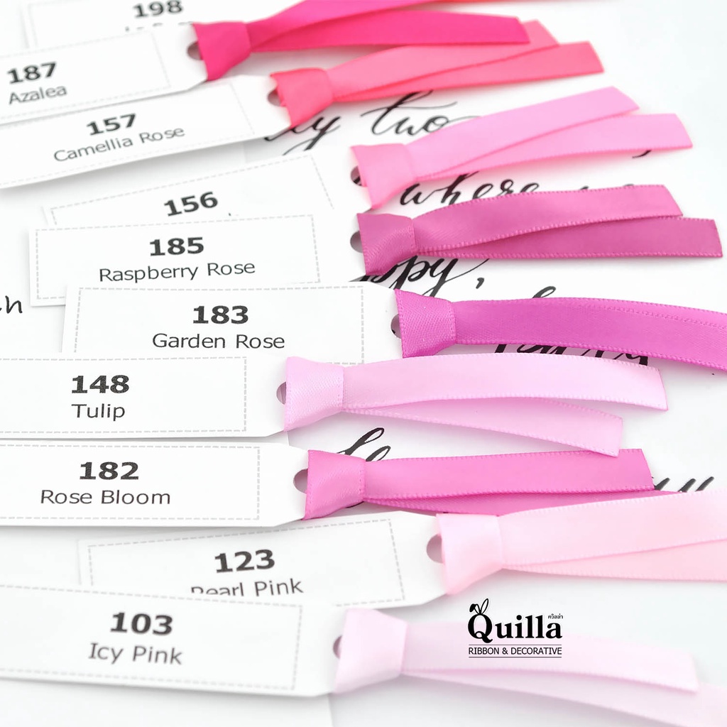 ตัวอย่างริบบิ้นผ้าซาตินสองหน้า(ราคา1ชิ้น/1สี) **รบกวนสั่งซื้อขั้นต่ำ 5ชิ้น**