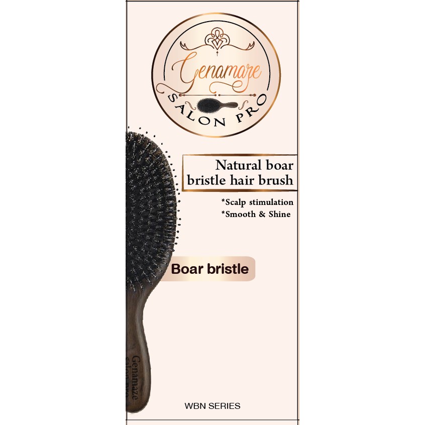 Genamaze Oval sandle wood bristle brush - L หวีแปรงขนหมูป่าอย่างดี ช่วยถนอมเส้นผมและหนังศีรษะ ขนาดใหญ่ - Large