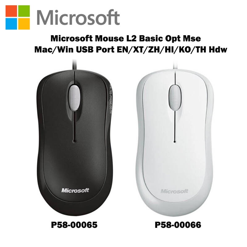 เมาส์มีสาย Microsoft Mouse L2 Basic Opt Mse Mac/Win USB Port EN/XT/ZH/HI/KO/TH Hdwr