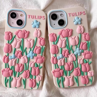 เคสโทรศัพท์มือถือ ซิลิโคน ลายดอกทิวลิป แฟชั่น สําหรับ Iphone14 13 12 11 Pro max 13Promax xs xr xs max 7 8 plus