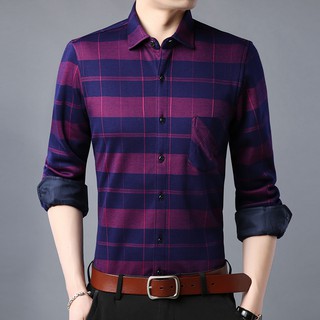 Thickened Plus Cotton Long-sleeved Plaid Shirt Warm Shirt เสื้อเชิ้ตแขนยาวลายสก็อต