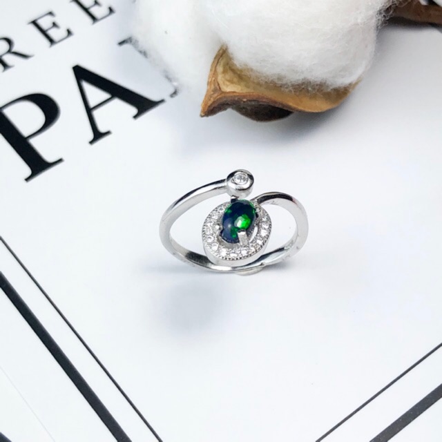 แหวนพลอยโอปอลแท้ พลอยแบล็คโอปอลแท้ แหวนเงินแท้92.5% Black Opal (พร้อมใบรับประกันสินค้าจากทางร้าน)