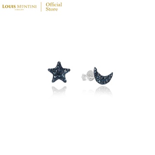 Louis Montini (Jewelry) Sterling Silver 925 Earrings ต่างหูเงินแท้ 92.5% ต่างหูผู้หญิง รูปพระจันทร์กับดาว LJER78