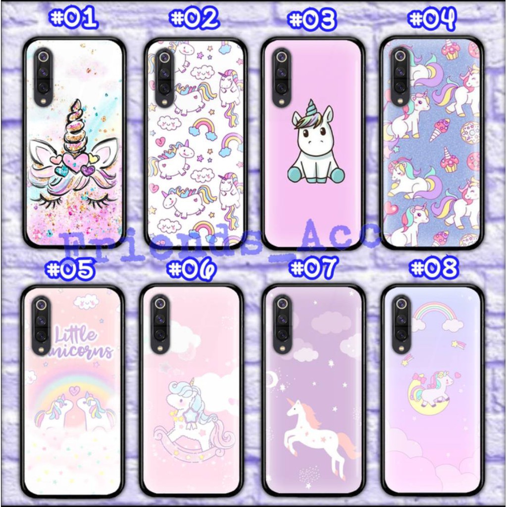 XIAOMI MI 8, MI 8 SE, MI 9 PREMIUM CASE CASING GLASS UNICORN MOTIF