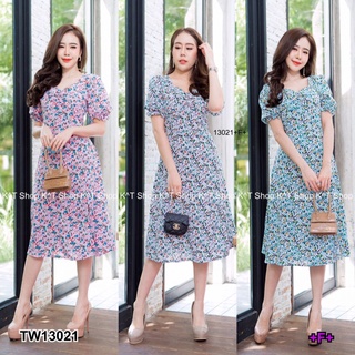 MM13021 เดรสแขนดอลลี่จีบอกลายดอกไม้ Dolly Pleated Sleeve Floral Dress