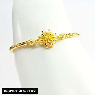 Inspire Jewelry ,สร้อยข้อมืองานDesign  ลายดอกไม้ทำลาย สวยหรู หุ้มทองแท้ 100% 24K  ขนาด 17CM พร้อมถุงกำมะหยี่          .