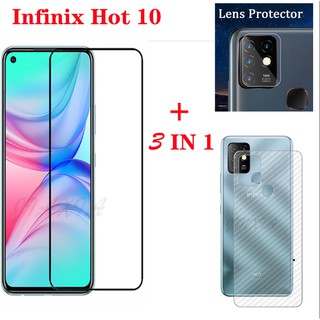 Infinix Hot 12I 11S 10S/10 PLAY (3IN1) infinix note 11 10 12 Pro 5G POVA Neo กระจกนิรภัย กันรอยหน้าจอ + ฟิล์มคาร์บอนไฟเบอร์ + ฟิล์มเลนส์ สําหรับ infinix SMART 6