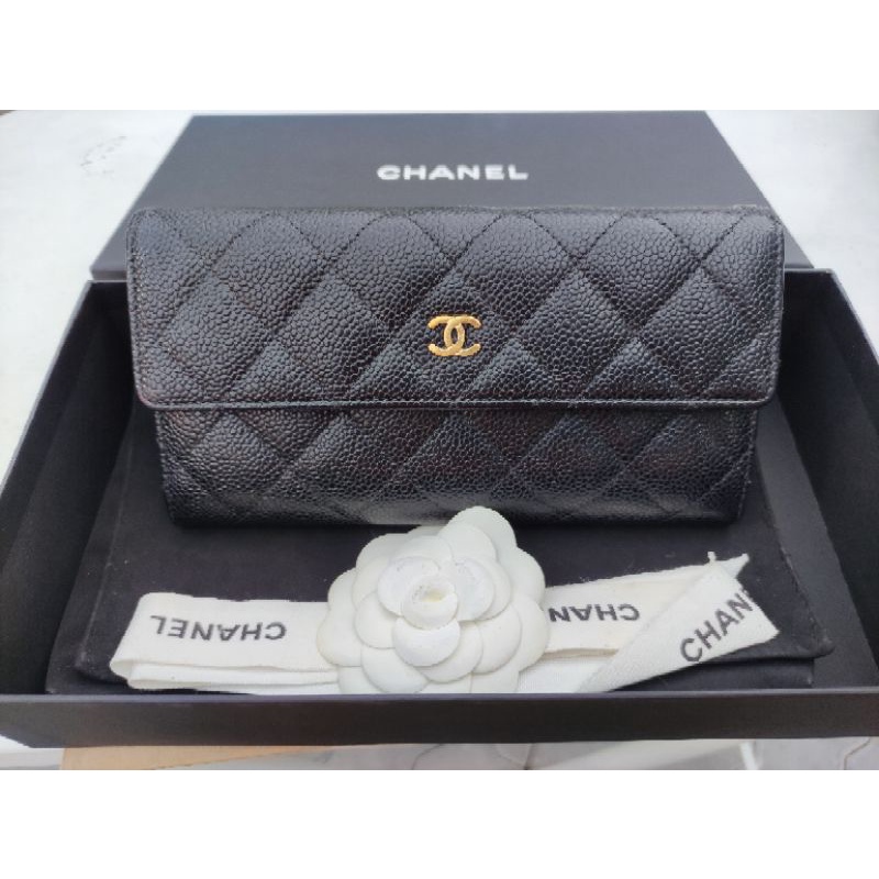 used! Chanel caviar long wallet holo 21 แท้100%