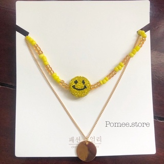 pomee.store สร้อยคอลูกปัด smiley เพชร 2 ชั้น