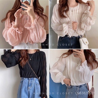 พร้อมส่ง  เสื้อแขนยาว อัดพลีท ผ้าชีฟอง เสื้อทำงาน เบลาส์ เสื้อระบาย BLOU001 Chiffon Pleated Blouse YTr5