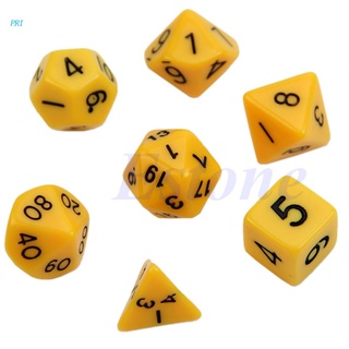 Pri ลูกเต๋าโพลี D4 D6 D8 D10 D12 D20 RPG สีดํา 7 ชิ้น