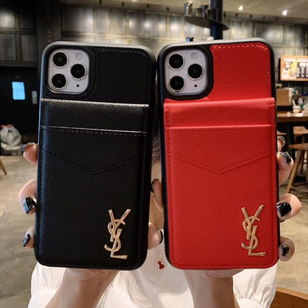 YSL brand brushed anti-slip anti-explosion material up and down fashion card cover case iphone 12 11 pro Max 8 7 6 6S Pl