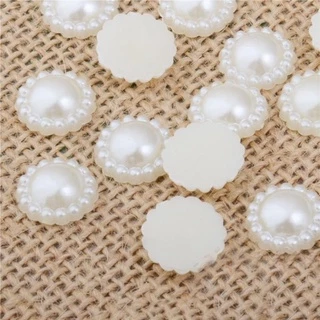 Craft DIY อุปกรณ์เสริม Faux Pearl ดอกไม้ลูกปัด 100 ชิ้นสีขาวงาช้าง Embellishment Pearl ปุ่มเย็บโทรศัพท์มือถืองานแต่งงาน