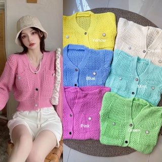 💫New💫(พร้อมส่ง)Cardigan top เสื้อไหมพรมแขนยาวสีพาสเทล