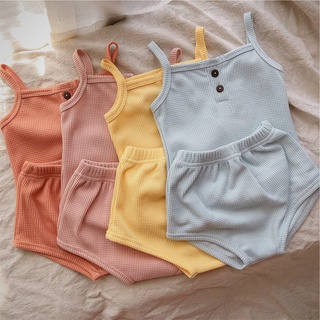 เด็ก Camisole กางเกงขาสั้นสองชิ้น Cotton Candy สีสูทแฟชั่นฤดูร้อน Baby