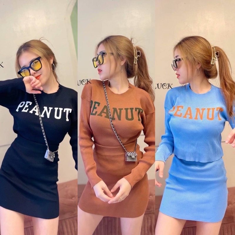 SpinnyHouse   ชุดเซ็ต ไหมพรม งานเซตกระโปรง เสื้อแขนยาว+กระโปรง‼️สินค้าตรงปก‼️ รุ่นอมตะ ฮิตตลอดกาล น้ำมนต์ J301A