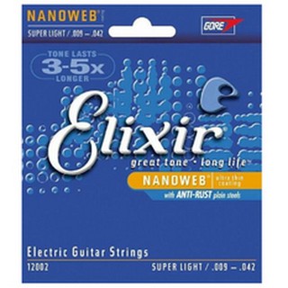 Elixir สายกีตาร์ไฟฟ้า Nanoweb SUPER LIGHT 009-042