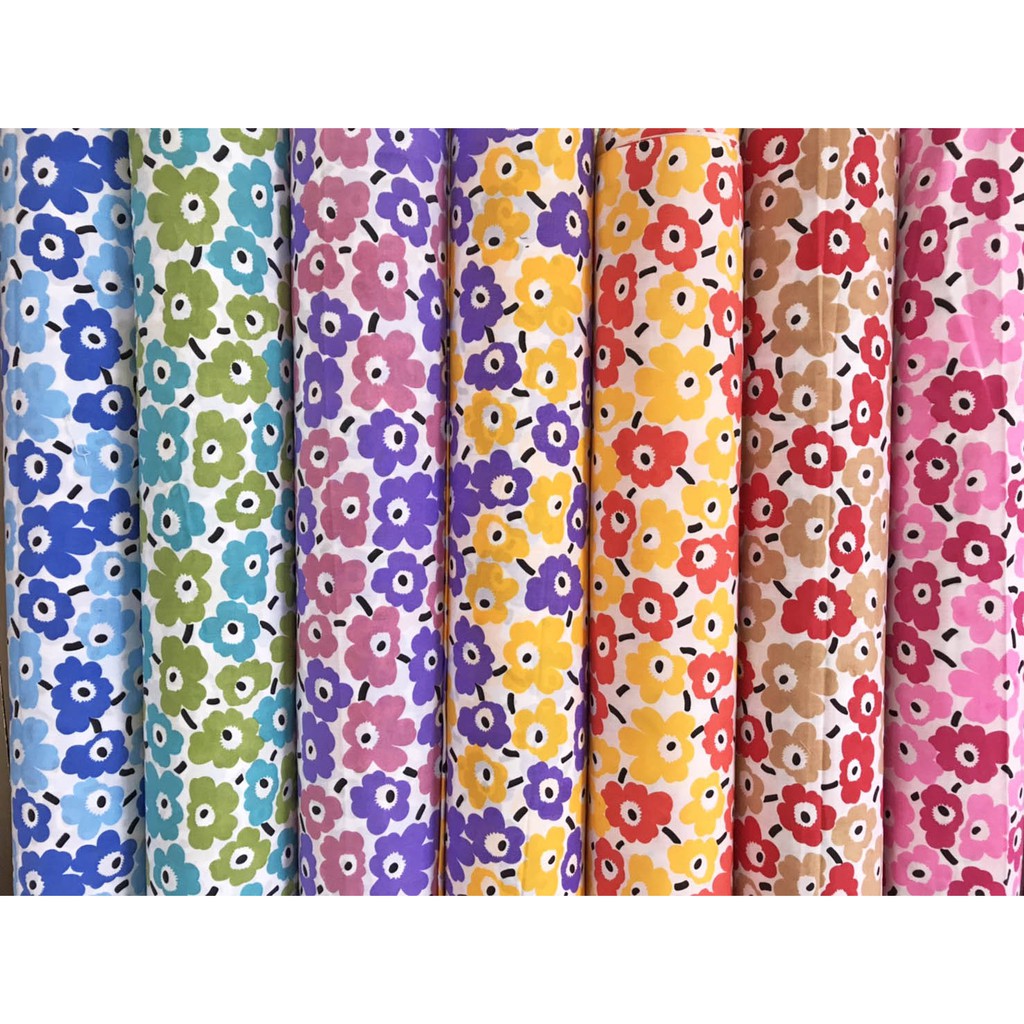 ผ้าเมตร คอตต้อนทีซี ผ้าลายดอก Marimekko ลายมา​รี​เมกโกะ