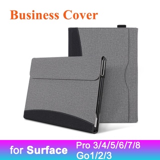 เคสแท็บเล็ตหนังนิ่ม แบบแข็ง ป้องกัน ลายสติตช์ พร้อมช่องใส่ปากกา สําหรับ Microsoft Surface Go3 Surface Pro8