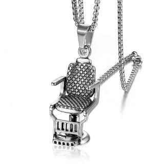 Mens Barber Shop Chair Pendant Punk Fashion Gold/Silver Necklace Jewelry