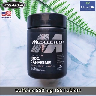 คาเฟอีน Essential Series, Platinum 100% Caffeine 220 mg 125 Tablets - muscletech แพลทินัม