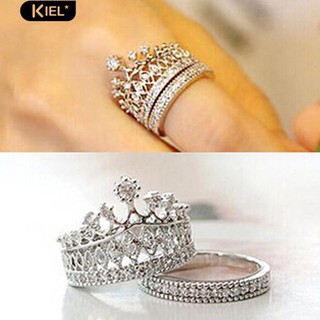 ‴ 2 ชิ้นผู้หญิงแฟชั่นมงกุฎแหวน Tiara ฝังเครื่องประดับ Rhinestone ครบรอบเครื่องประดับ