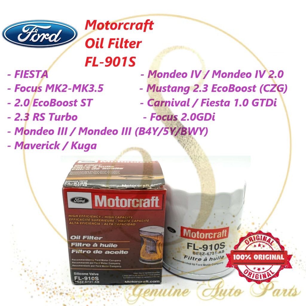 กรองน้ํามันมอเตอร์ Ford Fiesta Mustang M3 M5 Focus Mondeo Kuga S-Max C-Max FL-910 FL-910S 7S7G-6714-