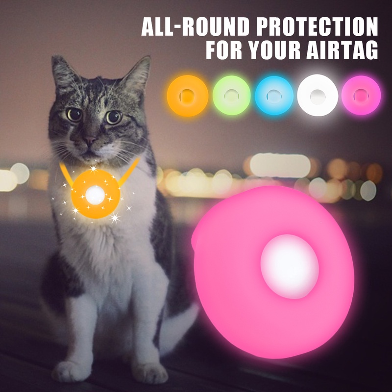 ปลอกคอซิลิกาเจล เรืองแสง กันน้ํา ปรับได้ ป้องกันการสูญหาย สําหรับสัตว์เลี้ยง ลูกสุนัข แมว Apple Airtag GPS