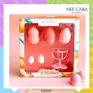 (ใหม่ล่าสุด/น่ารักมาก❣) NEE CARA Peaches set of 5 Puff Applicators นีคาราพีช ชุดพัฟไข่ 5 ชิ้น/ที่วางพัฟไข่