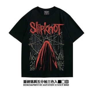 เสื้อยืดสีขาว❧▬เสื้อยืดโอเวอร์ไซส์แขนห้าจุด Ami สีกากี American Heavy Slipknot Rock ชายฤดูร้อนS-4XL