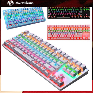 Bur_k550 คีย์บอร์ดเล่นเกม แบบใช้สาย USB 87 คีย์ มีไฟ RGB สีฟ้า