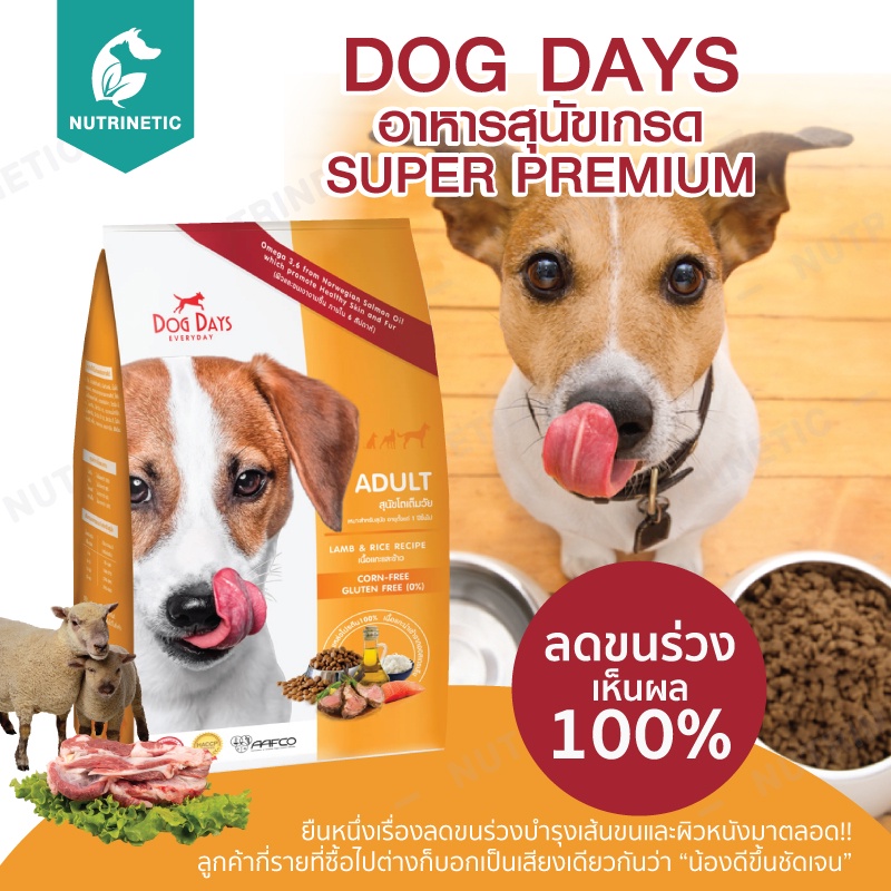 Dog Days 12 kg.อาหารสุนัขโตเต็มวัย ผสมรสแกะ แซลมอน และข้าว สูตรลดขนร่วงโดยเฉพาะ