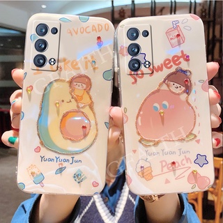 2021 New เคสโทรศัพท์ OPPO Reno 6Z 6Pro 5G Case Soft Phone Casing ins Glitter Rhinestone Cartoon Cute Bling Honey Peach Fruits Cover เคส Reno6 Z Pro Reno6Z Reno6Pro