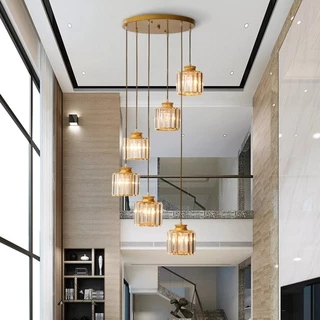 Modern Northern Europe Crystal Pendant Light LED E27 220V 6/9 Lights Iron Pendant Lamp for Duplex Villa Stairs