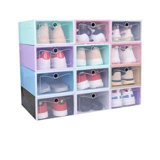 BestoreHome มีให้เลือก 4 สี กล่องรองเท้า กล่องรองเท้าแบบใสฝาเปิดปิดได้ พับเก็บได้ กล่องพลาสติก ต่อได้หลายชั้น สีพาสเทล