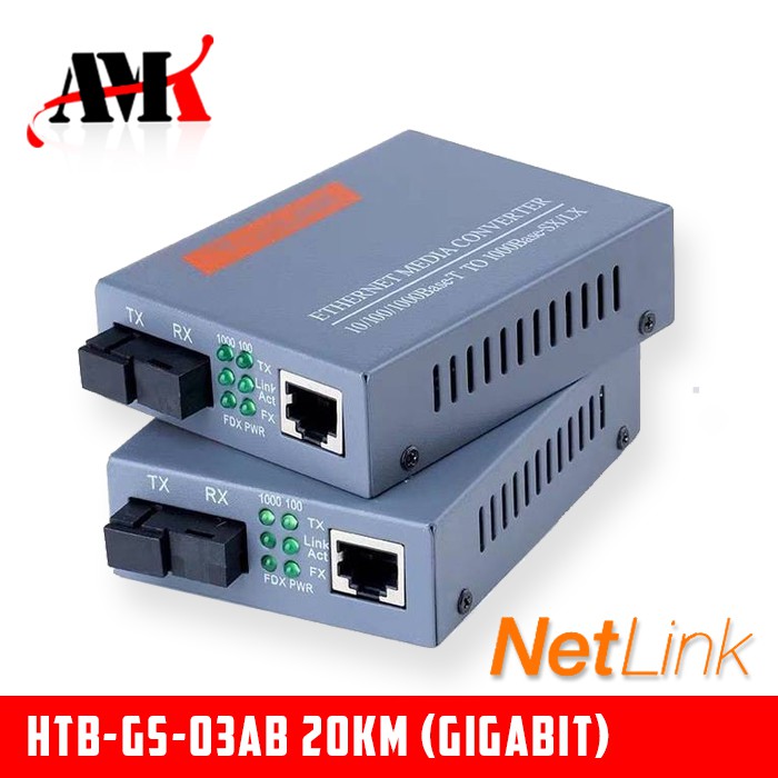 Htb-gs-03 A+B Fiber Optic Media Converter Netlink HTBGS03 Gigabit 1000Mbps Fo to Lan คู่