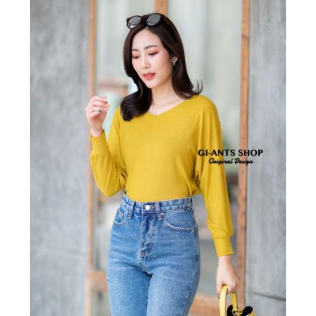 GI-ANTS​🌈B20​ เสื้อคอวีแขนยาวจั้ม ปีกค้างคาว  ผ้าวอช