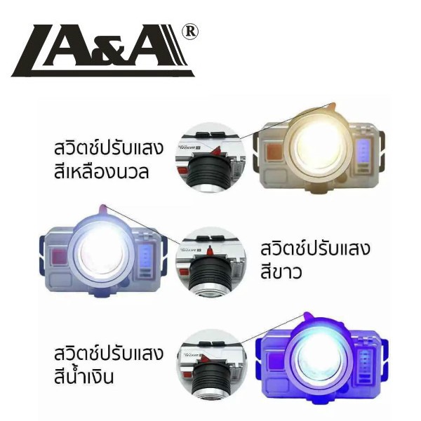 (+Promotion) ไฟฉายคาดหัวสามสี สีน้ำเงิน-เหลือง-ขาว LA&Aรุ่น8001 ราคาถูก ไฟฉาย ไฟฉาย แรง สูง ไฟฉาย คาด หัว ไฟฉาย led