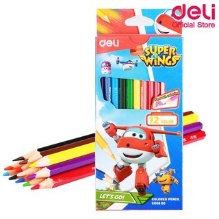 Deli ดินสอสีไม้ ลาย Super wings 12 สี สีไม้ ดินสอสี Colored Pencil 12 colors สีระบาย อุปกรณ์วาดรูป