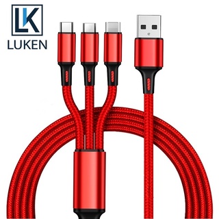 Luken 3 in 1 สายชาร์จ USB ไนล่อน ชาร์จเร็ว สําหรับ iP 12 11Pro Huawei Xiaomi 9