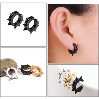 ต่างหู ไม่ต้องเจาะหู Punk Round Spike Cartilage Stainless Steel Earrings - 1 ข้าง