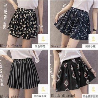 hot-2019 Summer Large Size Wide Leg Pants Loose Printed Shorts Skirt