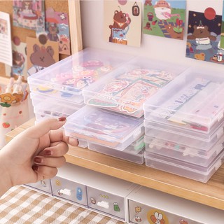 CH丨Transparent Desktop Organizer Pencil Box Plastic Desk Storage Box Classification Box School Office Stationery