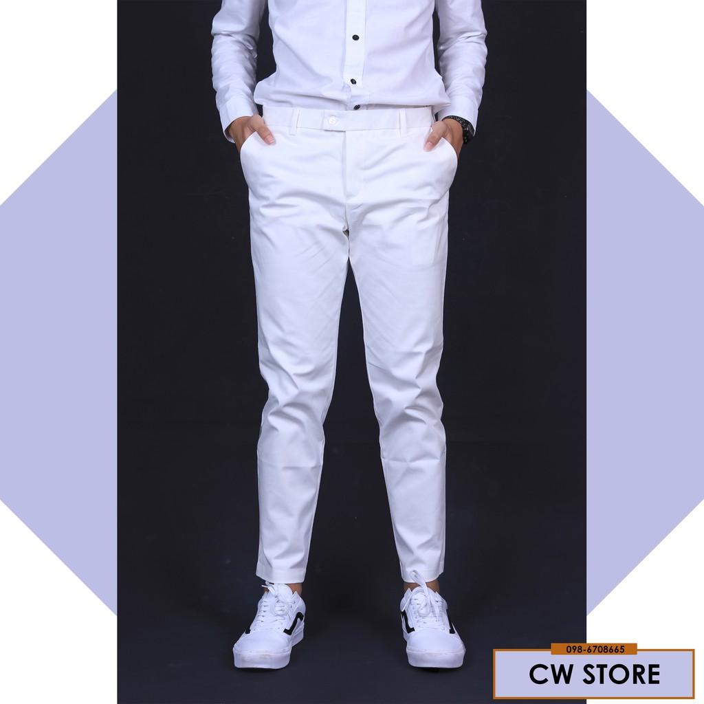 กางเกงสเเล็ค ทรงเดฟ ผ้ายืดคุณภาพดีเยี่ยม สุดฮิต!! 🔥 (สีขาว)